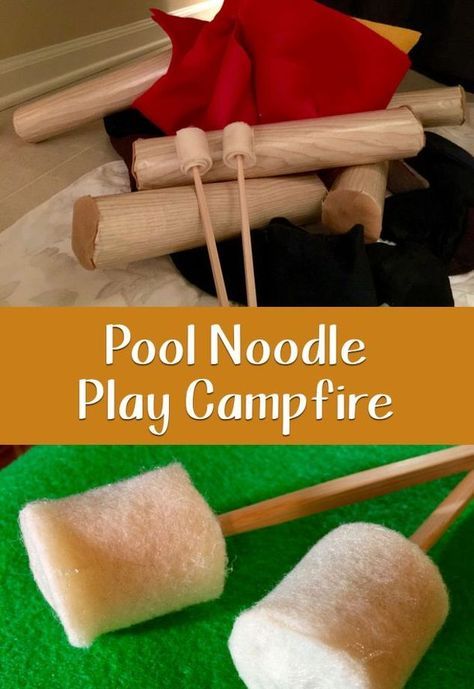 A fun DIY decorating project for Splash Canyon VBS! Faux Campfire, Crafts Outside, Play Campfire, Camping Dramatic Play, Noodle Crafts, Outside Playground, Camp Vbs, Pool Noodle Crafts, Exhibit Ideas