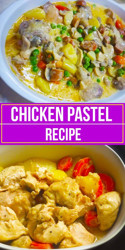 Chicken Pastel recipe is a recipe that is highly influenced by the Spanish colonizers in the Philippines. This is a similar version of the American’s chicken pot pie. Chicken Pastel uses the chicken breast thus making this recipe very easy to make since it only needs a little time to make the chicken tender, unlike if you are using other parts of the chicken. Chicken Pinoy Recipe, Pinoy Chicken Recipe, Chicken Pastel Recipe Filipino, Chicken Filipino Recipe, Chicken Pastel Recipe, Filipino Recipes Chicken, Filipino Chicken Recipes, Pinoy Food Filipino Dishes, Easy Dinner Recipes For Beginners