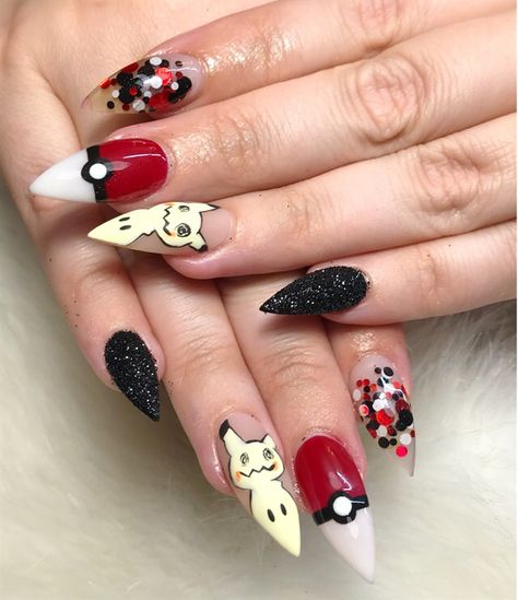 Conference Nails, Pikachu Nail Art, Pikachu Nails, Pokemon Nails, Pretty Fingers, Nails Collection, Cat Nail, Witchy Nails, Art Deco Nails