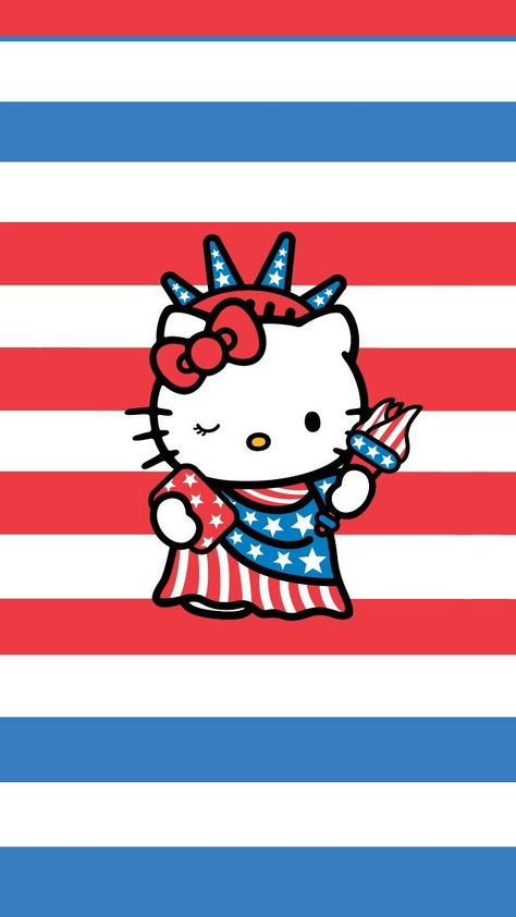 USA Hello Kitty Lady Liberty w/red, white, & blue stripes. Patriotic Wallpaper, 4th Of July Wallpaper, Patriotic Background, Images Hello Kitty, Hello Kitty Dress, Hello Kitty Art, Hello Kitty Iphone Wallpaper, Lady Liberty, Hello Kitty Plush