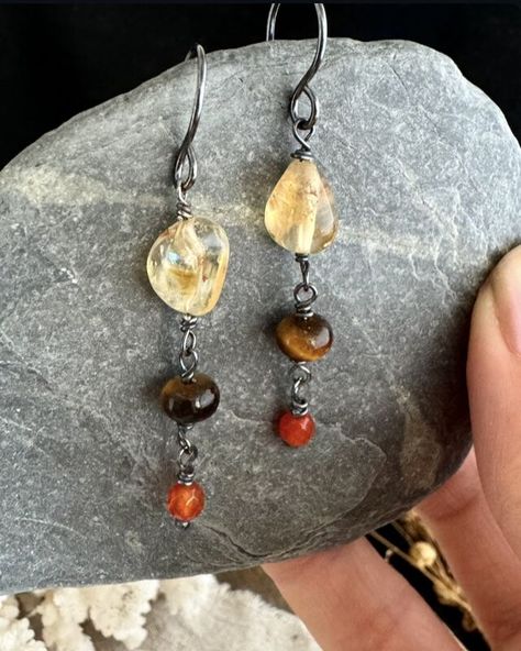 Vintage Style Dangles With Citrine, Tiger’s Eye and Carnelian Gemstones Sterling Silver Earrings Sun Is Shining, Vintage Style Jewellery, Tigers Eye, Home Studio, Vintage Colors, Designer Earrings, Gemstone Colors, Cornwall, Tigers