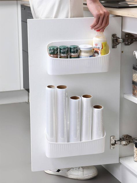 1pc Punch Free Vertical Grain Simple White Storage Box, PP Food Storage Box For HomeI discovered amazing products on SHEIN.com, come check them out! Floating Shelves Corner, White Storage Box, Shelves Corner, Glass Front Cabinets, Box Food, Diy Kitchen Storage, Integrated Appliances, White Storage, Food Storage Boxes