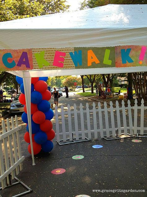 Cakes For A Cake Walk, Cake Walk Ideas Carnival, Cake Walk Game Instructions, Cake Walk Fundraiser, Cakewalk Game Ideas, Fall Festival Tent Decorating Ideas, Cupcake Walk Game, Cake Walk Ideas For Fall Festival, Cake Walk Cakes Ideas