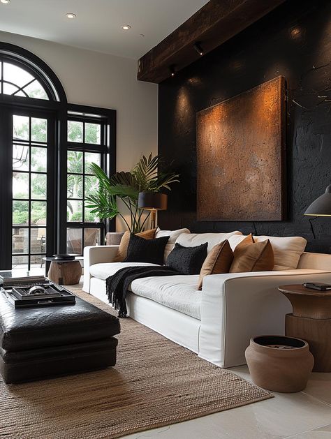 50+ Black Interior Design Concepts: Change Your Perception Chocolate Brown Bedrooms, Male Bedroom Ideas, Moody Living Room, Black Living Room Decor, Black Interior Design, Black Living Room, Design Salon, Interior Design Concepts, Bedroom Refresh