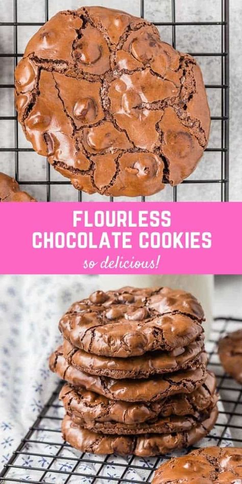 Chocolate Flourless Cookies, Flourless Fudge Cookies, Flourless Dessert Recipes, February Meals, Brownie Cookie Recipe, Flourless Chocolate Brownies, Flourless Chocolate Chip Cookies, Chocolates Cookies, Traditional Baking