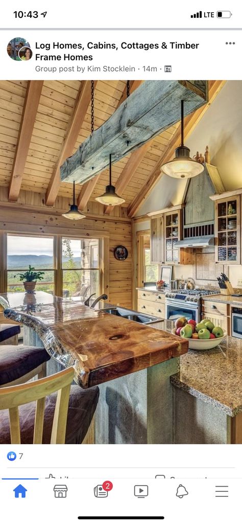 Log Home Kitchen, Windows Kitchen, Log Home Kitchens, How To Build A Log Cabin, Rustic Brick, Glazed Windows, Interior Livingroom, Kitchen Hood, Kitchen Rustic