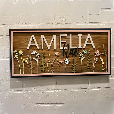 Personalized Wildflower Nursery Name Sign Diy Name Signs For Nursery, Wildflower Nursery, Personalized Clocks, Personalized Wine Bottles, Photo Lamp, Nursery Name Sign, Tree Lover, Girl Name, Tree Wall Decor