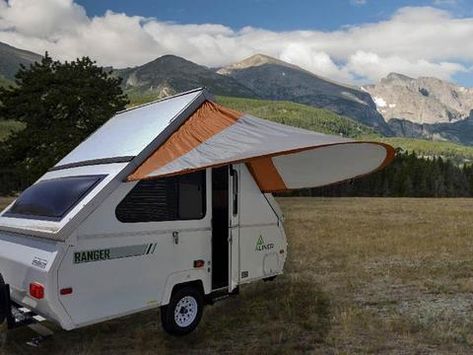 Aframe Camper, Teardrop Trailer Camping, Aliner Campers, Camper Trailer Tent, Awning Ideas, A Frame Trailer, A Frame Camper, Tents Camping, Teardrop Camper Trailer