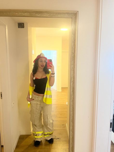 Firefighter costume First Responders Costumes, Fire Fighter Outfit Women, Firefighter Outfit Women, Fire Fighter Costume Women Diy, Cop And Firefighter Costume, Women’s Firefighter Costume, Canadian Halloween Costume, Firefighter Costume Man, Usa Halloween Costume