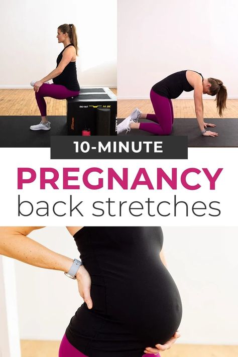 Relieve back pain during pregnancy with this safe guided session. This workout combines moves that STRETCH tight painful muscles and STRENGTHEN muscles to prevent pain in the future! Safe for all trimesters of pregnancy. I suggest adding this stretching routine to your prenatal workout plan 1-2 times a week for pregnancy back pain relief. Pregnancy Back Pain Relief, Prenatal Stretches, Prenatal Workout Plan, Back Pain During Pregnancy, Pain Video, Sciatic Nerve Stretches, Pregnancy Stretches, Pregnancy Back Pain, Low Back Pain Relief