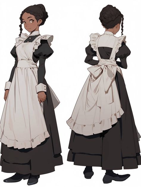 Servant Outfits Female, Anime Servant, Maid Outfit Reference, Victorian Maid Uniform, Maid Outfit Aesthetic, Servant Outfit, Maid Outfit Drawing, Medieval Maid, Cliffside Town