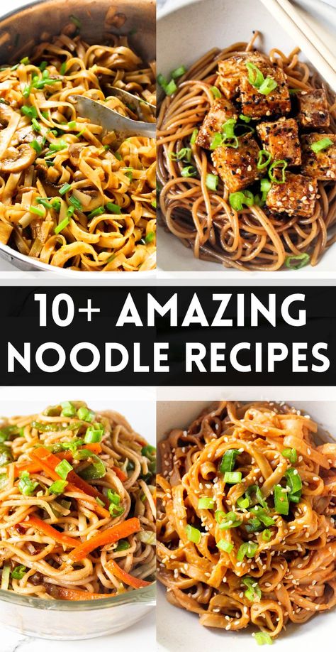 Delicious and amazing (mostly asian style) recipes made with noodles or rice noodles. Quick, easy and absolutely perfect for a quick lunch of dinner recipe. #vegan #vegetarian #noodle #ricenoodles #ramen #gluten #free #asian #delicious #quick #easy Easy Vegetarian Noodle Recipes, Asian Ramen Noodle Recipes, Noodles Ramen Recipes, Ramon Noodles Recipes, Rice Noodle Ramen, Rice Noodle Dishes, Easy Low Calorie Dinners, Healthy Ramen Noodle Recipes, Gluten Free Asian