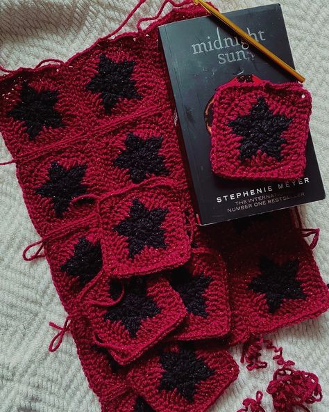 I’m ready for the hoa hoa hoa weather ⛈️🌥️🌧️✨ Another WIP 🍂 Another bag 🖤❤️ My own original star granny square design, because I didn’t like any of the ones that already existed 😅 Plus, I think mine is easier 🥴 Also, book is secondhand from @mckayswinstonsalem and it’s obviously very loved. Don’t come for me about the condition of the cover, my books are never in pristine condition 🤭😅 I shove them into my bag, under my bed (where they all live lol) and I love cracking the spin 🥴🥴 Quick! Fa... Star Granny Square Bag, Star Granny Square, Crochet Star Blanket, Crochet Book Cover, Star Blanket, Granny Square Bag, Crochet Stars, Crochet Clothing, My Books