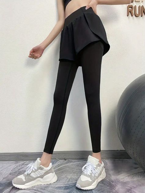 Women's 2 In 1 Leggings Running Workout Tights, Sports Black    Knitted Fabric Plain Regular Medium Stretch  Women Activewear, size features are:Bust: ,Length: ,Sleeve Length: Workout Tights, Shapewear Tops, Flare Yoga Pants, Sports Shorts Women, Tough Love, Running Workout, Running Leggings, Women's Shapewear, Athletic Leggings