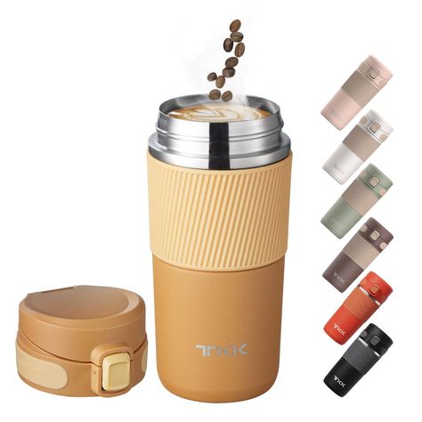 PRICES MAY VARY. COFFEE TRAVEL MUG: Leak- and spill-proof travel mug; fits most cup holders and under most single-serve brewers. INSULATED COFFEE TRAVEL MUG: Stainless steel double-wall vacuum insulation keep drinks hot up to 7 hours and cold up to 12 hours. TRAVEL MUGS & TUMBLERS: One-handed drinking convenience on the go; wide mouth accommodates full size ice cubes; safety lock to prevent the lid from opening accidentally. EASY TO CLEAN: Top rack dishwasher safe lid, hand wash body; stopper di To Go Coffee Mug, Travel Mug Aesthetic, Portable Coffee Mug, Coffee Travel Mugs, Coffee Thermos, Coffee Container, Wide Mouth Water Bottle, Travel Coffee Cup, Coffee Travel Mug