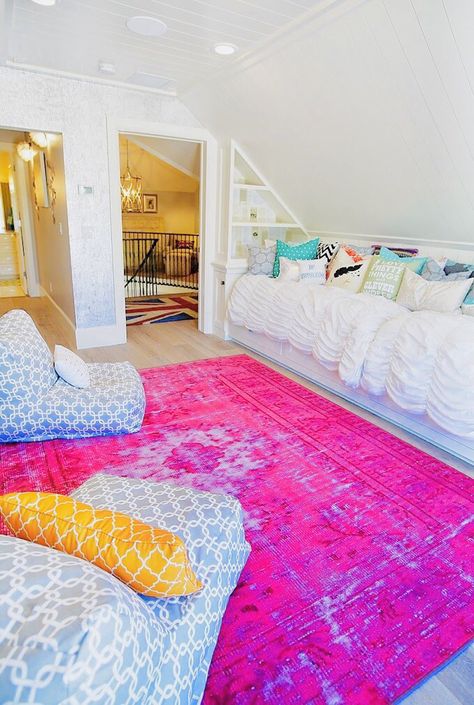 Sleepover Room, Family Room Rug, Pink Ideas, Hangout Room, House Of Turquoise, Rug Ideas, Upstairs Bedroom, Preppy Room