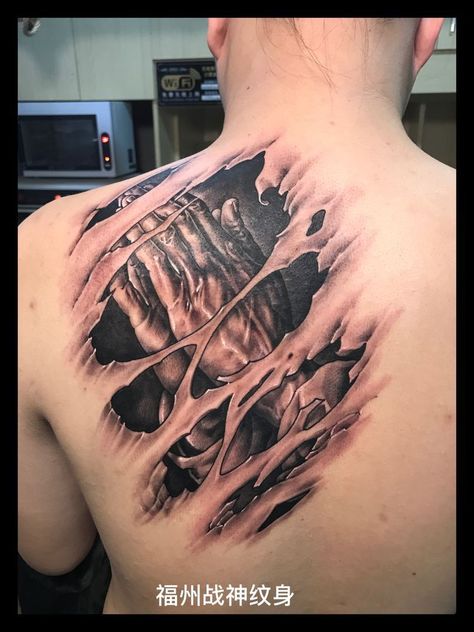 Skin Tear Tattoo, Black Eagle Tattoo, Ripped Skin Tattoo, Praying Hands Tattoo Design, Tato 3d, Pixie Tattoo, Watercolor Tattoo Ideas, Rip Tattoo, Colored Tattoo Design