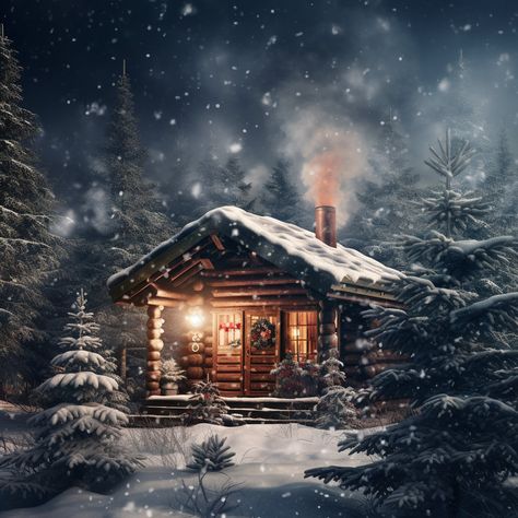 Beautiful digital art of a Christmas cabin in the middle of the woods while snowing. Immaculate digital print to put on a mug or gift card. Perfect holiday gift for family members, friends, or coworkers. Gift for him, her, mom, dad, brother, sister, boyfriend, girlfriend, wife, husband. ⭐️ 100% Satisfaction Guarantee!!  For any orders placed during December & January ⭐️ physical version available on my page 2048p x 2048p Lean Cabin, Christmas Cabin In The Woods, Snowy Cabin, Billy Jacobs, Christmas Cabin, Cabin Diy, Frame Cabin, Cabin Exterior, Cabin House