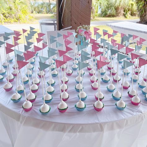 Golf Gender Reveal Cookies, Golf Theme Gender Reveal Party, Golf Themed Gender Reveal Party, Gender Reveal Golf Theme, Golf Gender Reveal Ideas, Golf Theme Gender Reveal, Golf Gender Reveal Party, Putters Or Pearls Gender Reveal, Golf Cake Pops