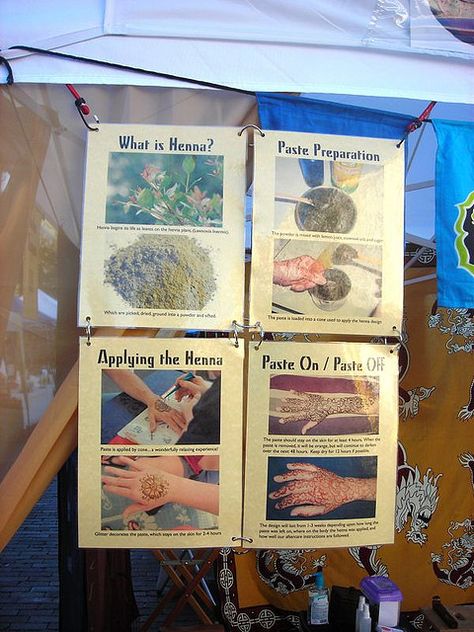 "What is Henna" Signs... | Flickr - Photo Sharing! Booth Setup Ideas, Henna Booth, What Is Henna, Booth Setup, Henna Leaves, Henna Paste, Craft Display, Setup Ideas, Henna Patterns