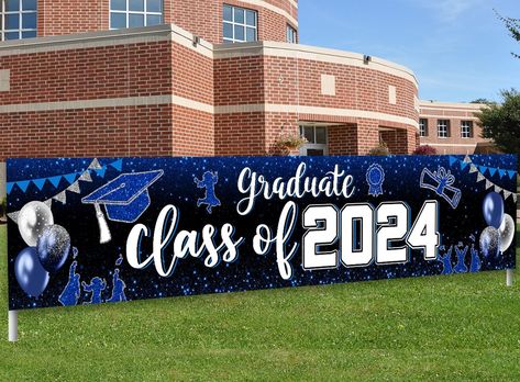 PRICES MAY VARY. 【WHAT YOU CAN GET】A piece blue class of 2024 graduation banner,size 9.8x2ft/300x60cm.Use it to decorate your party, create a strong festive atmosphere. 【HIGH QULITY】Senior 2024 banner is made of material vinyl, can be folded and easy to carry.convenient to store and organize after every time usage. 【APPLY TO】Our 2024 graduation decorations can be used as a photo booth backdrop ,wall decor, and party favor, etc. Perfect decoration for high school, university, nursing, Ph.D. gradu Decor Photobooth, 2024 Banner, Graduation Party Backdrops, Grad Banner, Congratulations Banner, Retirement Party Decorations, 2022 Graduation, Graduation Banner, Graduation Party Supplies