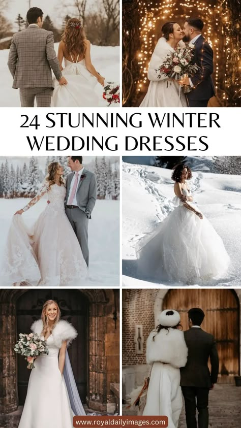 Winter Wedding Dresses and Outfits Winter Wedding Dress Tulle, Winter Strapless Wedding Dress, Wedding Dress For Winter Season, Wedding Dresses For Cold Weather, Winter Inspired Wedding Dress, Snow Queen Wedding, Winter Forest Wedding Dress, Ivory Winter Wedding Dress, Wedding Dress For Snow