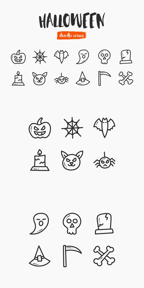 Halloween Hand-Drawn Doodle Icons Candle Doodle, Small Doodles, Spider Pumpkin, Doodle Icons, Halloween Doodles, Halloween Icon, Halloween Symbols, Small Doodle, Halloween Templates