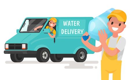 Vector company for the delivery of drink... | Premium Vector #Freepik #vector #water-gallon #water-cooler #water-container #water-bottle Delivery Poster, Save Water Poster, Water Delivery Service, Water Drop Vector, Icon Character, Underwater Background, Mineral Water Bottle, Water Icon, Water Company