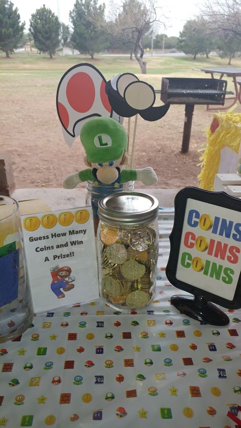 Diy Super Mario Party Games, Mario Brothers Party Games, Mario Party Games Diy, Mario Brothers Birthday Party Ideas Decoration, Mario Birthday Activities, Mario Party Game Ideas, Mario Kart Birthday Party Games, Super Mario Bros Party Ideas Games, Super Mario Bros Party Games