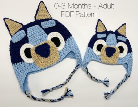 Bluey Hat, Dog Hat Pattern, Toddler Hat Pattern, Crochet Unicorn Hat, Kids Hats Patterns, Hat Pattern Crochet, Crochet Character Hats, Child Hat, Crocheted Jellyfish