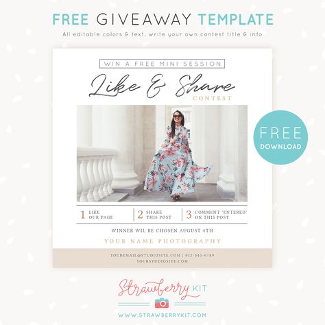 Social Media Photography Overlays (FREE) – Strawberry Kit Photography Advertising Ideas, Free Photography Templates, Giveaway Template, Photographer Flyers, Photographers Price List, Photography Pricing Template, Photography Price List, Photography Business Marketing, Photography Marketing Templates