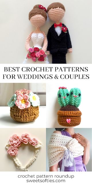 Best Crochet Patterns to Make as Gifts for Newlyweds, Couples, and Anniversaries! - Sweet Softies | Amigurumi and Crochet Crochet Gifts For Bride, Crochet Engagement Gift, Crochet Bridesmaid Gifts, Crochet For Couples, Crochet Wedding Favors, Crochet Wedding Gift Ideas, Wedding Crochet Gift, Crochet Couples Gift, Crochet Wedding Decorations