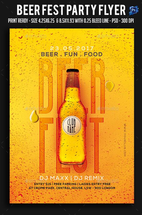 Beer Fest Party Flyer It¡¯s unique flyers, poster design for your business Advertisement purpose. All Elements are in individual layers and all text is editable! Easy to customize & edit & Available for 2 sizes as require most customization highlight colors. Pr Beer Design Poster, Beer Fest Party, Beer Flyer, Beer Poster Design, Lemon Beer, Beer Magazine, Highlight Colors, Beer Advertisement, Holographic Butterfly