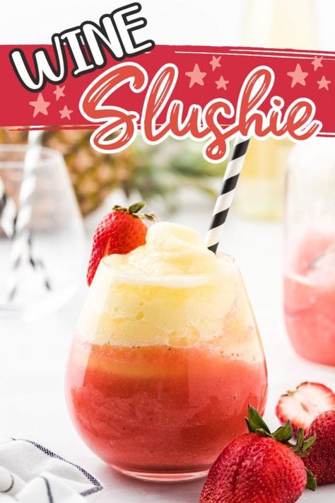 Wine Slushie Recipe, Wine Slush, Wine Slushies, Frozen Cocktail, Fruit Combinations, Wine Slushie, Slushie Recipe, Sweet White Wine, Simple Syrup Recipes