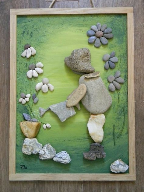 Beach Rock Art, Stone Pictures Pebble Art, Art Coquillage, Stone Wall Art, Diy Rock Art, Pebble Art Family, Rock And Pebbles, Art Stone, Stone Walls