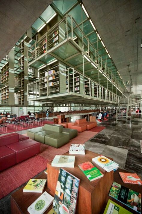 Library in Mexico City. Atrium Design, Mexican Vacation, World Library, Library Bookshelves, World Street, Library Architecture, City Library, Library Images, México City