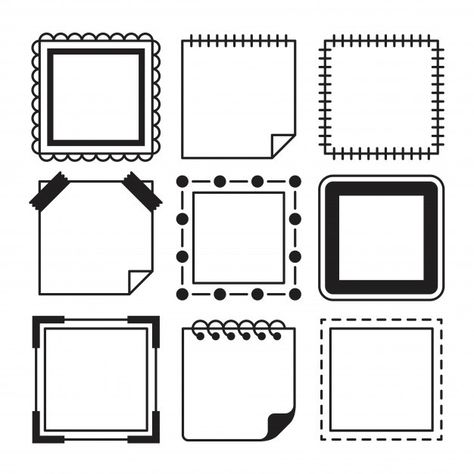 Collection of simple square frame and me... | Premium Vector #Freepik #vector #frame #border #hand #black Drawing Squares Ideas, Simple Design For Bond Paper, Photo Border Design, Square Border Design, Aesthetic Assignment, Aesthetic Assignment Ideas, Assignment Ideas, Simple Border, Bond Paper Design