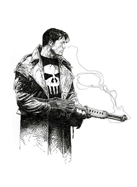 Punisher Comic Art, Comics Inking, Travis Charest Art, Comic Inking, Travis Charest, Junggi Kim, Punisher Art, Punisher Comics, Sketchbook Idea