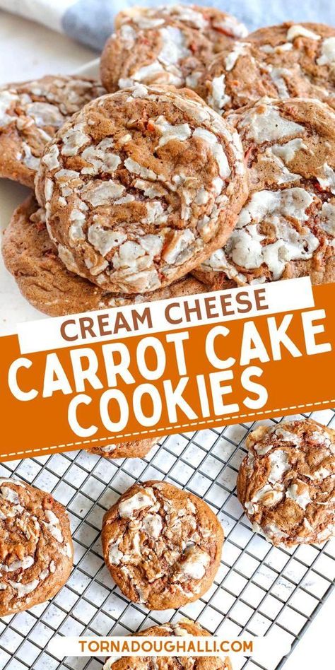 Cream Cheese Carrot Cake, Carrot Cake Cookies Recipe, Cream Cheese Swirl, White Chocolate Cream, Iced Oatmeal Cookies, Carrot Cookies, Carrot Cake Cookies, Make Cream Cheese, Carrot Cake Cupcakes