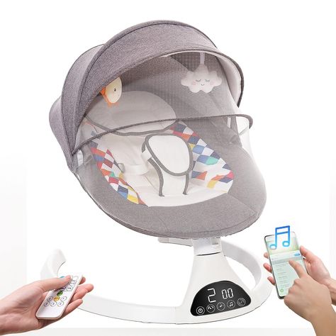 💗【5 Natural Swing Ranges & 3 Timings&10 Preset sleep music】: Comply with scientific swing frequency: 34 times/min. Swing amplitude: 18-31° .More choices for bebes different ages and needs. Suggest babies < 3 months to use 1 gear to protect the baby's brain development. Preset swing time: 8min, 15min and 30min. Preset 10 music and bluetooth music playback. Baby Rocking Chair, Baby Rocker, Baby Lounger, Sleep Music, Baby Bouncer, Baby Swings, Brain Development, Baby Comforter, Baby Cartoon