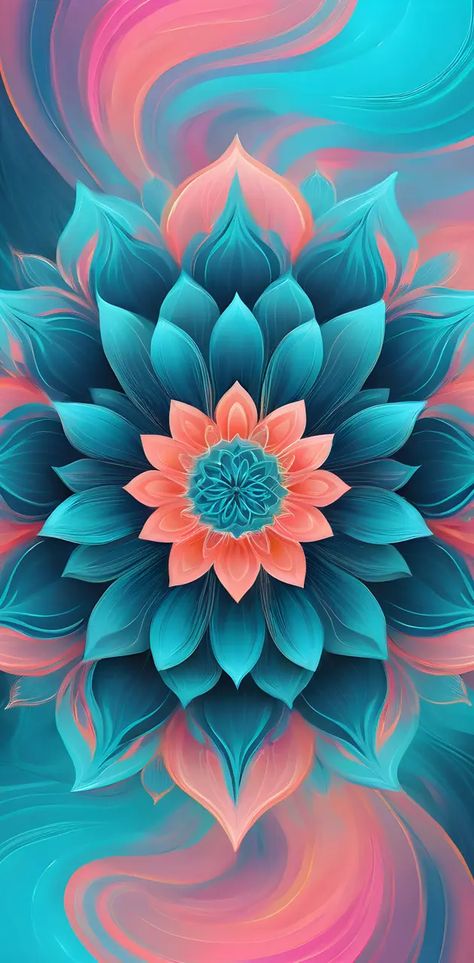 Mandala Wallpaper, Peach Background, Lotus Mandala, Pink Lotus, Peach Pink, Iphone Wallpapers, New Iphone, Turquoise Blue, Lotus