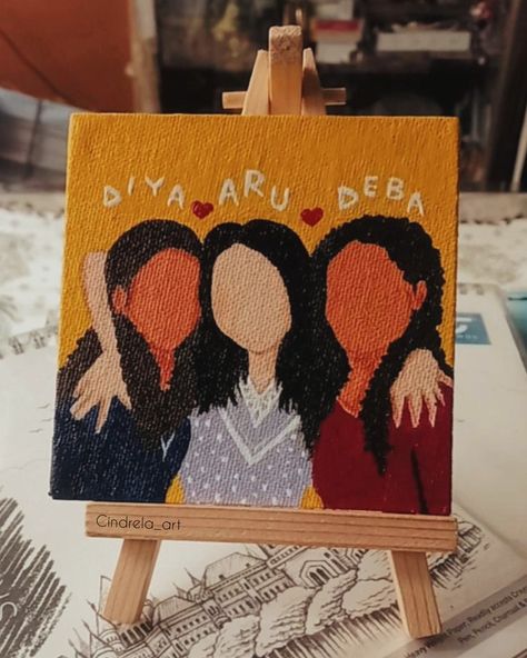 Sister Love Painting, Small Canvas Art For Friends, 3 Best Friend Canvas Painting Bff, Painting Ideas To Give To Best Friend, Doodle Canvas Paintings, Drawings To Gift Best Friend, Birthday Painting Ideas On Canvas For Sister, Canvas Painting Besties, Mini Canvas For Best Friend