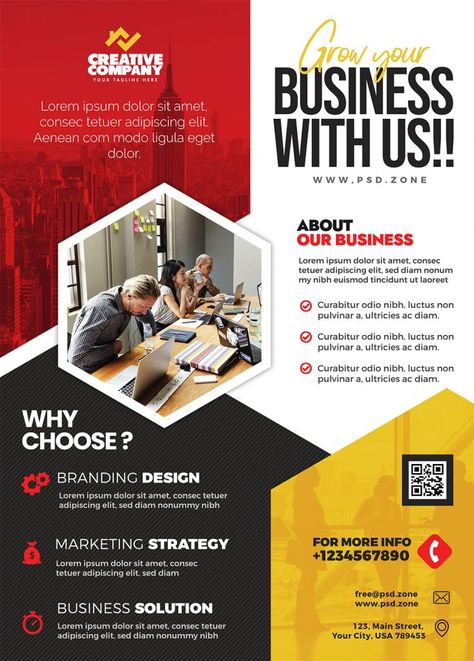 Business Advertisement Flyer Design PSD - PSD Zone University Flyer Design Inspiration, Broucher Ideas Design, Business Poster Design Ideas, University Advertisement, Advertising Flyer Design, University Advertising, Business Advertising Ideas, School Flyer Design, Expo Poster