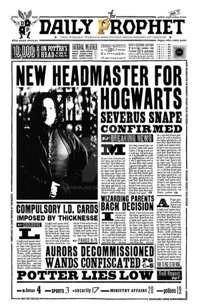 Dp New Headmaster by WiwinJer on DeviantArt Printable Daily Prophet, Harry Potter Newspaper, Harry Potter Props, Imprimibles Harry Potter, Cumpleaños Harry Potter, Daily Prophet, Harry Potter Printables, Harry Potter Poster, Art Newspaper