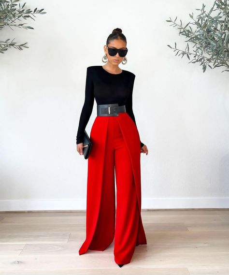 Red Pants Outfit, Red Wide Leg Pants, Corset Fashion Outfits, Just My Type, Trousers Women Wide Leg, Fashionable Work Outfit, 2piece Outfits, High Waisted Wide Leg Pants, My Type