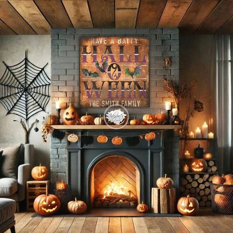 Halloween Fireplace Decor Mantles, Inside Halloween Decor, Autumnal Bedroom, Halloween Mantel Decorating Ideas, Halloween Mantle Ideas, Modern Farmhouse Mantel, Halloween Fireplace Decor, Fireplace Halloween, Halloween Color Palette