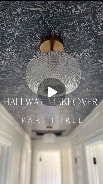 Wallpaper Ceiling Half Bath, Light And Airy Hallway, Partial Wallpaper Ideas, Dark Upstairs Hallway, Wallpaper Pitched Ceiling, Wallpaper On Closet Ceiling, Long Hallway Wallpaper, Wallpaper For Small Entryway, Hallway Board And Batten With Wallpaper