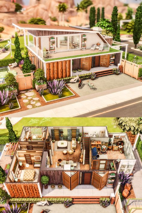 Sims 4 Eco Mansion, Eco Living Sims 4, Sims 4 Eco House Floor Plan, The Sims 4 Eco Lifestyle House, Sims 4 Modern Small House, Sims Eco Lifestyle, Ecolifestyle Sims 4 House, Sims 4 Couple House, Eco House Design Floor Plans