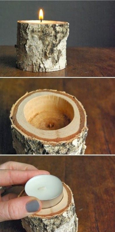 DIY: Candle holder with Birch wood in wood diy  with Wood DIY Candle holder Birch Birch Wood Candle Holders, Saint Valentin Diy, Valentines Bricolage, Candles Ideas, Creative Candles, Diy Candle Holders, Diy Simple, Creation Deco, Wood Candle Holders