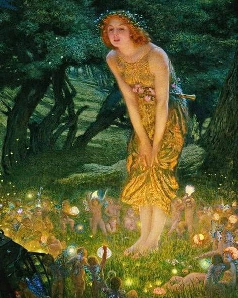 Nicoletta Carlone on Instagram: “Painting by Robert Edward Hughes” Midsummer Eve, Edward Robert Hughes, Midsummer's Eve, Red Tent, Fairy Paintings, Fairy Aesthetic, Vintage Fairies, Hur Man Målar, Pre Raphaelite